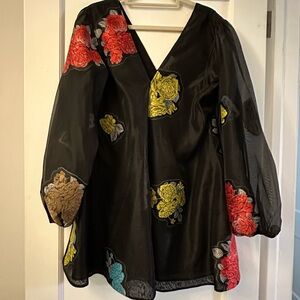 Ganni Floral Embroidered Black Dress